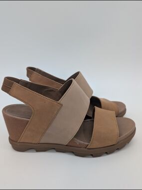 Sorel Joanie II Slingback Wedges in camel brown. 